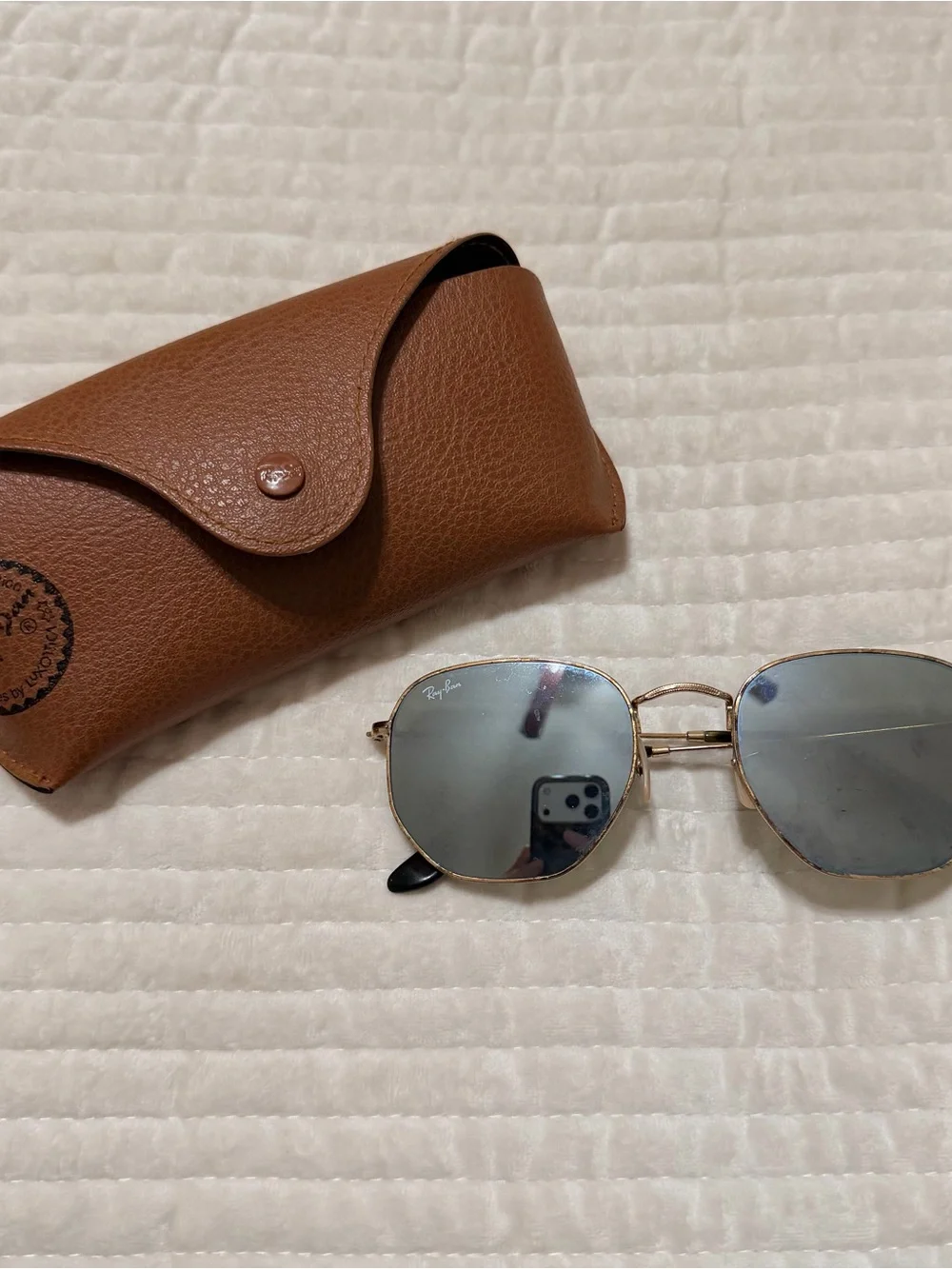 Ray-Ban Hexagonal Frame Sunglasses with Silve/Blue Flash Lenses